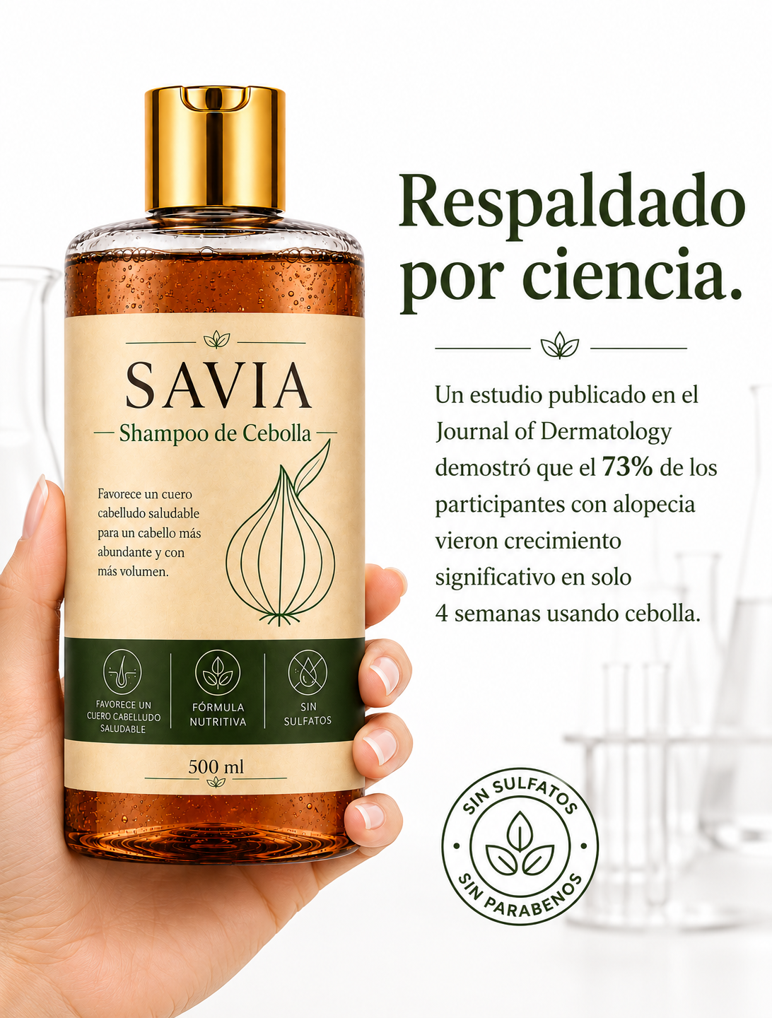 SAVIA - Shampoo hidrosol de cebolla - Activa los folîculos y reduce la caída