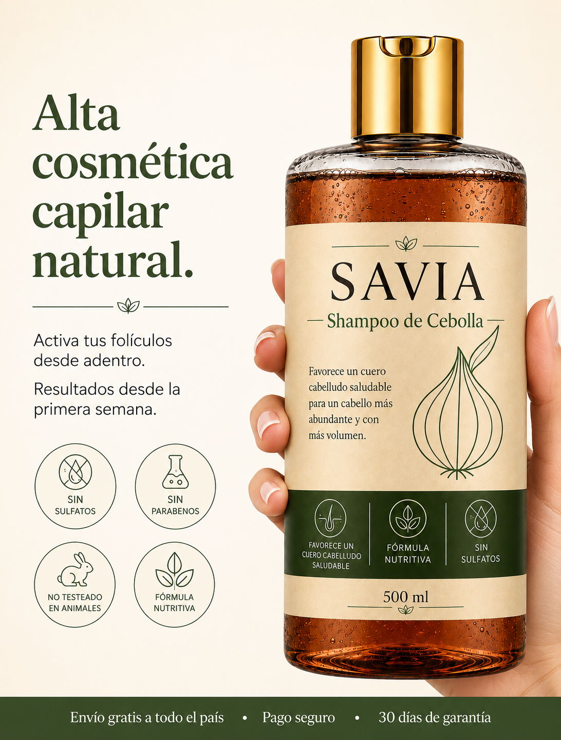 SAVIA - Shampoo hidrosol de cebolla - Activa los folîculos y reduce la caída