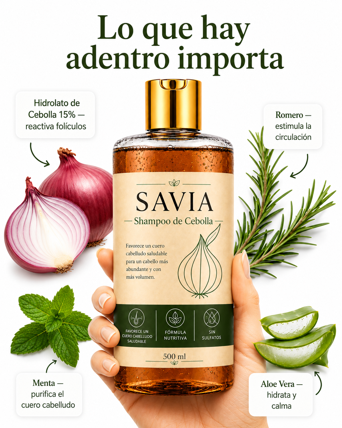 SAVIA - Shampoo hidrosol de cebolla - Activa los folîculos y reduce la caída