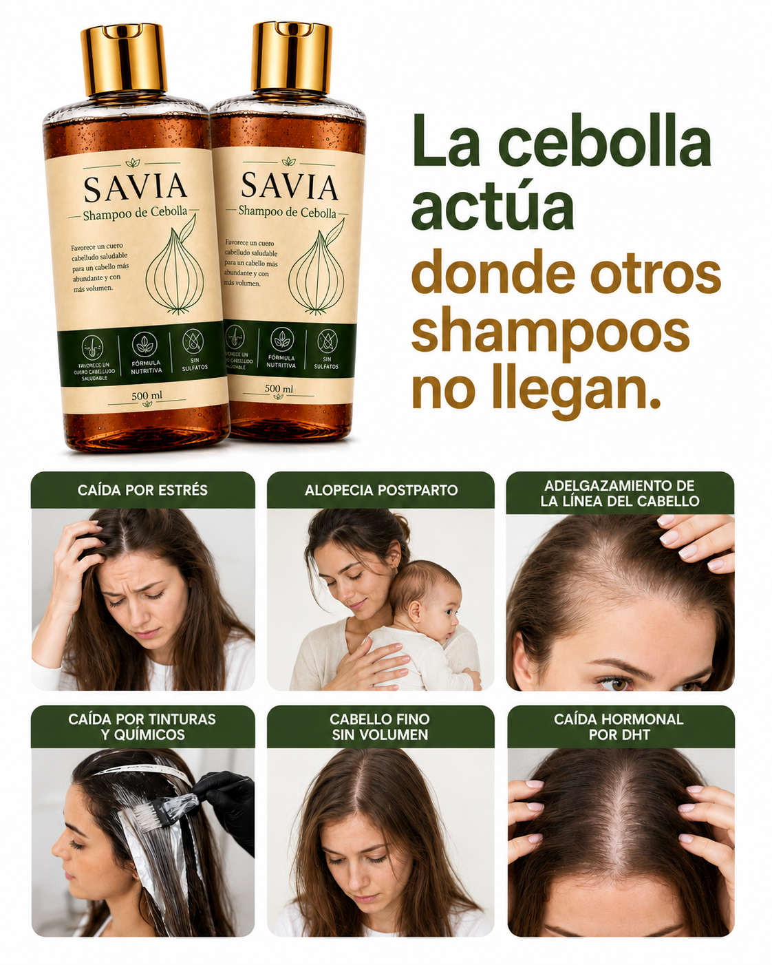 SAVIA - Shampoo hidrosol de cebolla - Activa los folîculos y reduce la caída