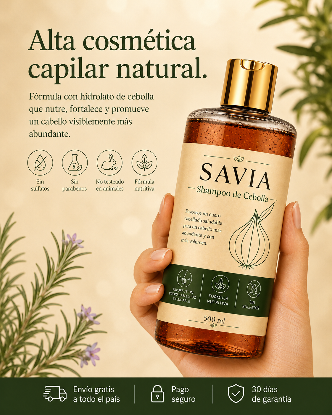 SAVIA - Shampoo hidrosol de cebolla - Activa los folîculos y reduce la caída