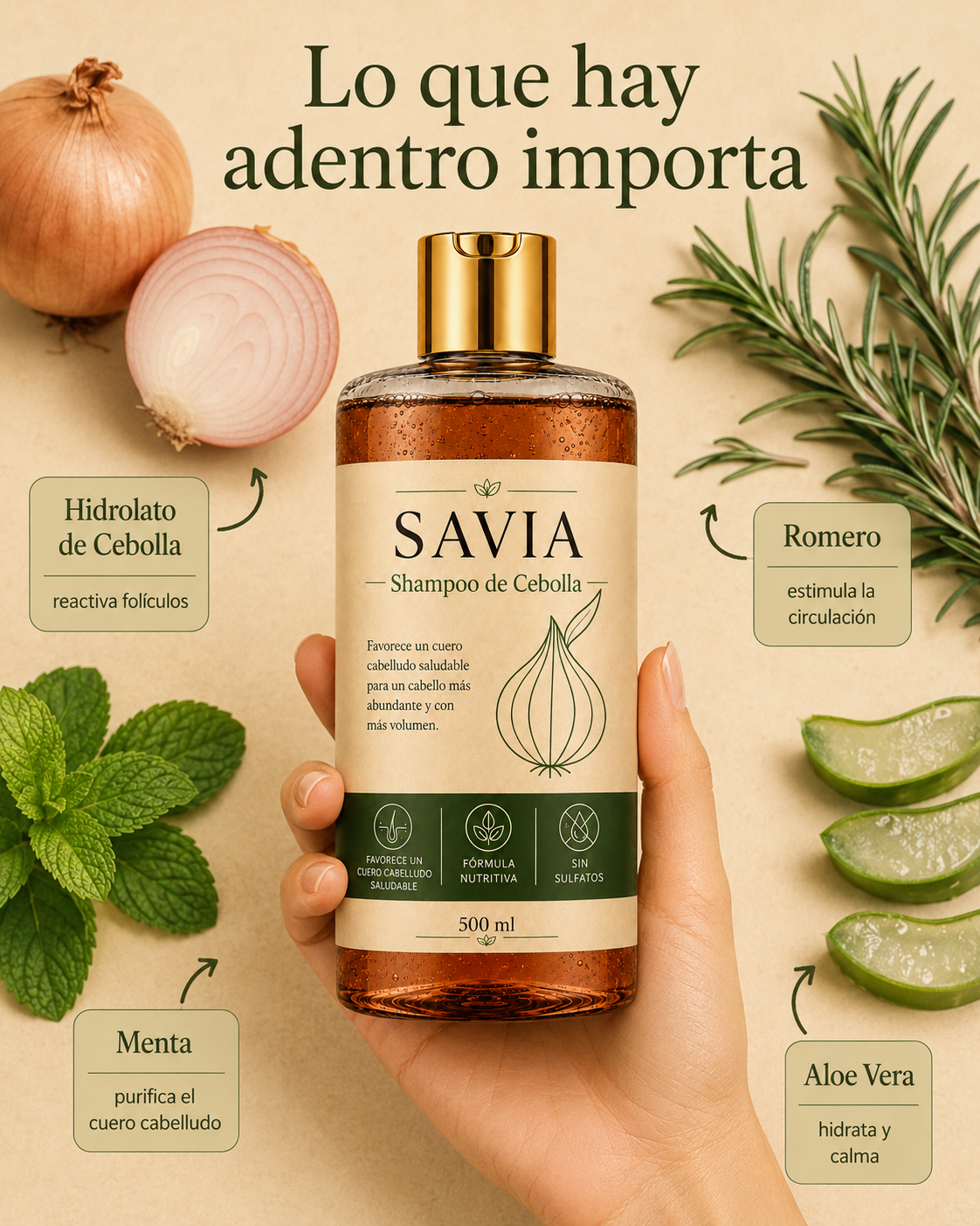 SAVIA - Shampoo hidrosol de cebolla - Activa los folîculos y reduce la caída