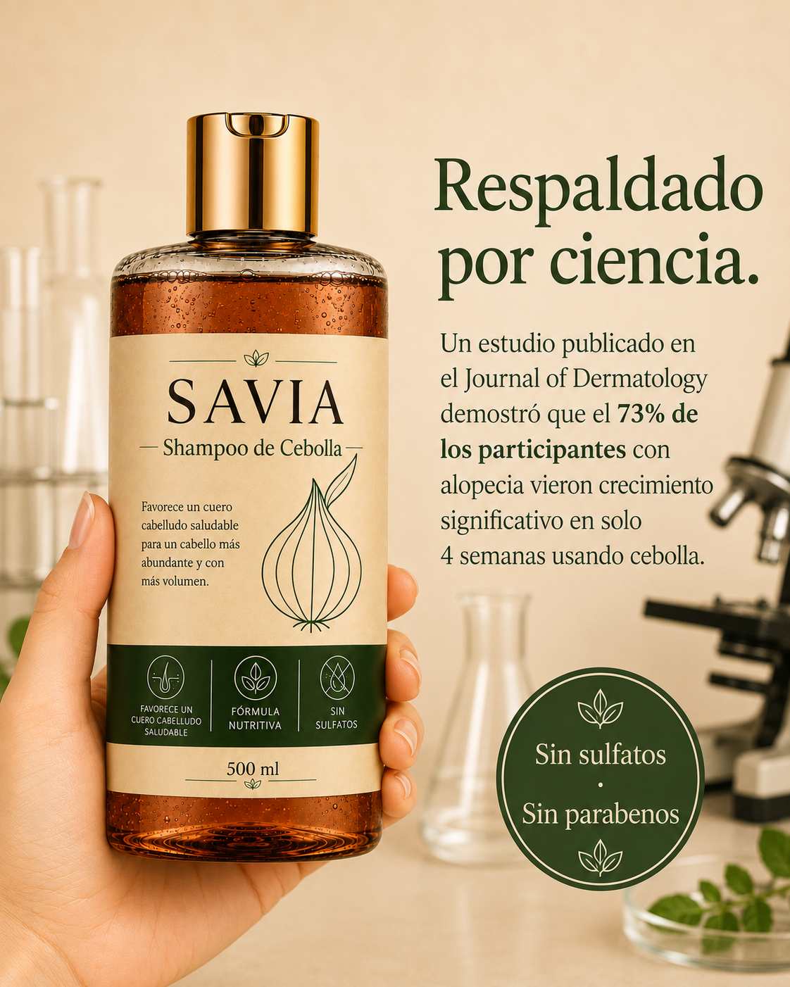 SAVIA - Shampoo hidrosol de cebolla - Activa los folîculos y reduce la caída