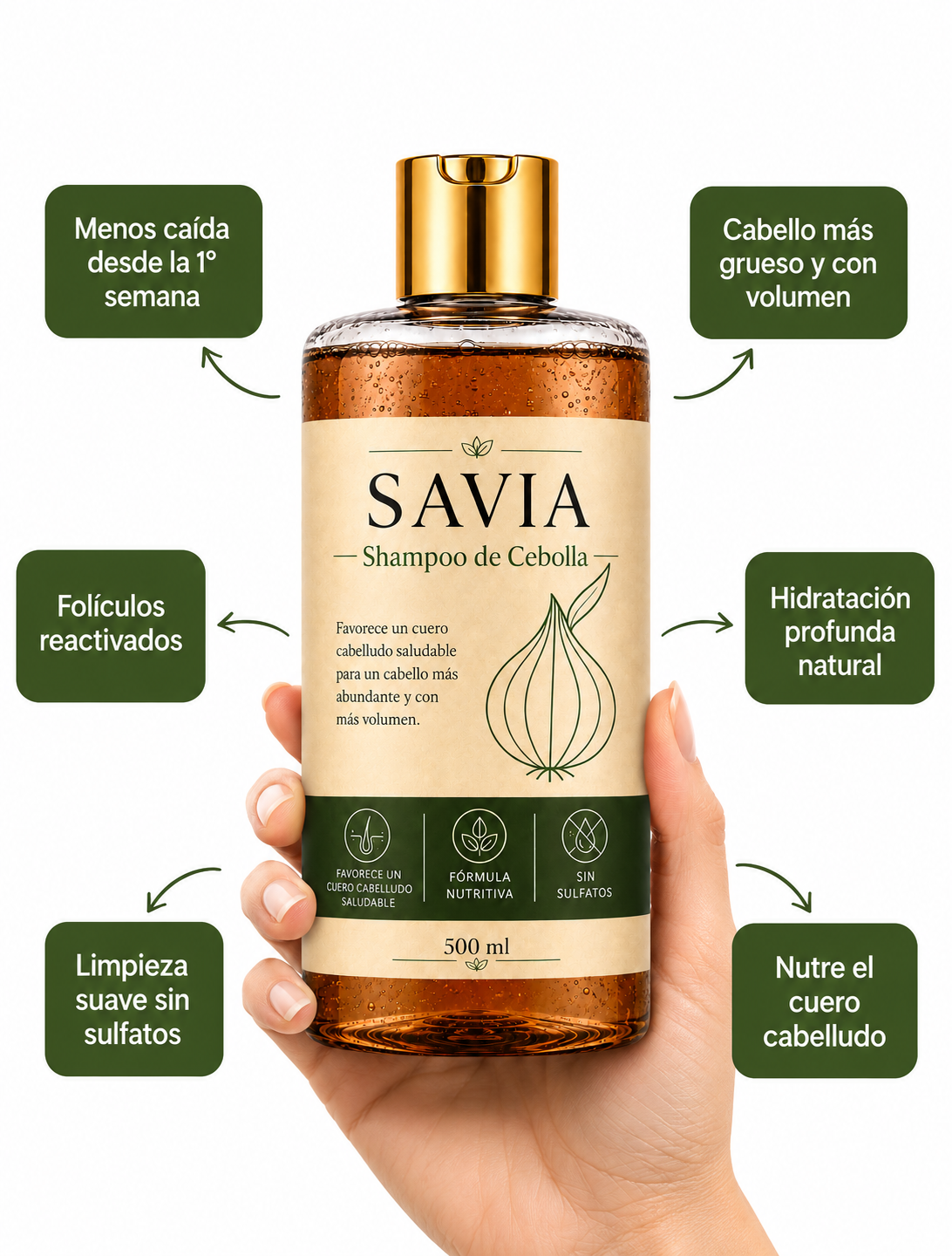 SAVIA - Shampoo hidrosol de cebolla - Activa los folîculos y reduce la caída